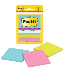 Post-it® Super Sticky Notes, 3 x 3 in, 3 Sticky Note Pads, 45 Sheets/Pad, 2X the Sticking Power, School Supplies and Office Products, Supernova Neons