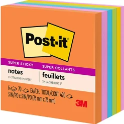 Post-it® Super Sticky Notes, 3 x 3 in, 6 Sticky Note Pads, 70 Sheets/Pad, 2X the Sticking Power, School Supplies and Office Products, Energy Boost
