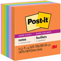 Post-it® Super Sticky Notes, 3 x 3 in, 6 Sticky Note Pads, 70 Sheets/Pad, 2X the Sticking Power, School Supplies and Office Products, Energy Boost