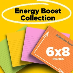 Post-it® Super Sticky Notes, 6 x 8 in, 4 Lined Sticky Note Pads, 45 Sheets/Pad, 2X the Sticking Power, School and Office Supplies, Energy Boost