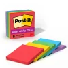 Post-it® Super Sticky Notes, 3 x 3 in, 5 Sticky Note Pads, 90 Sheets/Pad, 2X the Sticking Power, School and Office Supplies, Playful Primaries