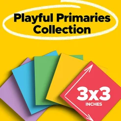 Post-it® Super Sticky Notes, 3 x 3 in, 5 Sticky Note Pads, 90 Sheets/Pad, 2X the Sticking Power, School and Office Supplies, Playful Primaries