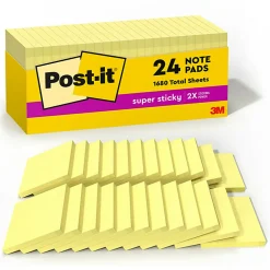 Post-it® Super Sticky Notes, 3 x 3 in, 24 Bulk Sticky Note Pads, 90 Sheets/Pad, 2X the Sticking Power, School and Office Supplies, Canary Yellow