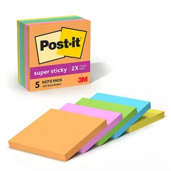 Post-it® Super Sticky Notes, 3 x 3 in, 5 Sticky Note Pads, 90 Sheets/Pad, 2X the Sticking Power, School Supplies and Office Products, Energy Boost