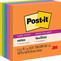 Post-it® Super Sticky Notes, 3 x 3 in, 5 Sticky Note Pads, 90 Sheets/Pad, 2X the Sticking Power, School Supplies and Office Products, Energy Boost