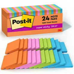 Post-it® Super Sticky Notes, 3 x 3 in, 24 Bulk Sticky Note Pads, 70 Sheets/Pad, 2X the Sticking Power, School and Office Supplies, Energy Boost