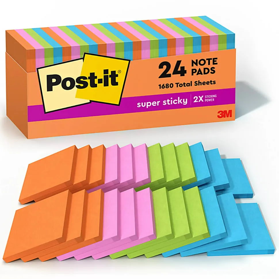 Post-it® Super Sticky Notes, 3 x 3 in, 24 Bulk Sticky Note Pads, 70 Sheets/Pad, 2X the Sticking Power, School and Office Supplies, Energy Boost