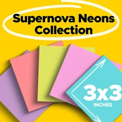 Post-it® Super Sticky Notes, 3 x 3 in, 5 Sticky Note Pads, 90 Sheets/Pad, 2X the Sticking Power, School Supplies and Office Products, Supernova Neons