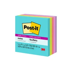 Post-it® Super Sticky Notes, 3 x 3 in, 5 Sticky Note Pads, 90 Sheets/Pad, 2X the Sticking Power, School Supplies and Office Products, Supernova Neons