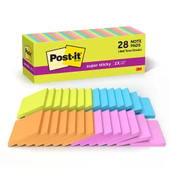 Post-it® Super Sticky Notes, 3 x 3 in, 28 Sticky Note Pads, 70 Sheets/Pad, 2X the Sticking Power, School Supplies and Office Products, Bright Colors