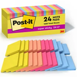 Post-it® Super Sticky Notes, 3 x 3 in, 24 Pads, 70 Sheets/Pad, 2X the Sticking Power, School Supplies and Office Products, Summer Joy