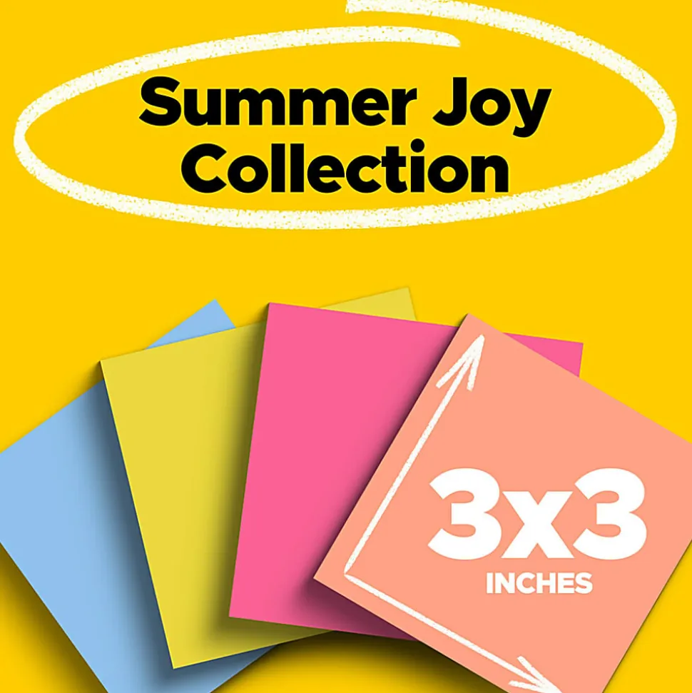 Post-it® Super Sticky Notes, 3 x 3 in, 24 Pads, 70 Sheets/Pad, 2X the Sticking Power, School Supplies and Office Products, Summer Joy