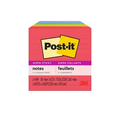 Post-it® Super Sticky Notes, 4 x 4 in, 6 Lined Sticky Note Pads, 90 Sheets/Pad, 2X the Sticking Power, School and Office Supplies, Playful Primaries