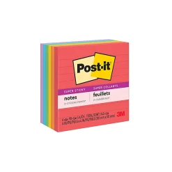 Post-it® Super Sticky Notes, 4 x 4 in, 6 Lined Sticky Note Pads, 90 Sheets/Pad, 2X the Sticking Power, School and Office Supplies, Playful Primaries