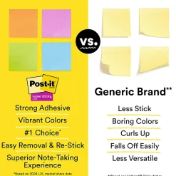Post-it® Super Sticky Notes, 4 x 4 in, 6 Lined Sticky Note Pads, 90 Sheets/Pad, 2X the Sticking Power, School and Office Supplies, Playful Primaries