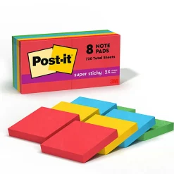 Post-it® Super Sticky Notes, 1.88 x 1.88 in, 8 Sticky Note Pads, 90 Sheets/Pad, 2X the Sticking Power, School and Office Supplies, Playful Primaries