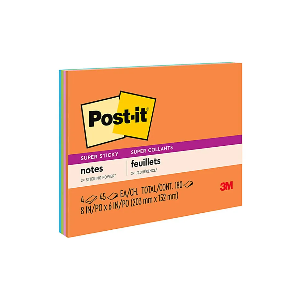 Post-it® Super Sticky Notes, 6 x 8 in, 4 Lined Sticky Note Pads, 45 Sheets/Pad, 2X the Sticking Power, School and Office Supplies, Energy Boost