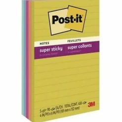 Post-it® Super Sticky Notes, 4 x 6 in, 5 Lined Sticky Note Pads, 90 Sheets/Pad, 2X the Sticking Power, School Supplies and Office Products, Summer Joy