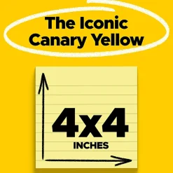 Post-it® Super Sticky Notes, 4 x 4 in, 12 Lined Sticky Note Pads, 90 Sheets/Pad, School Supplies and Office Products, Canary Yellow
