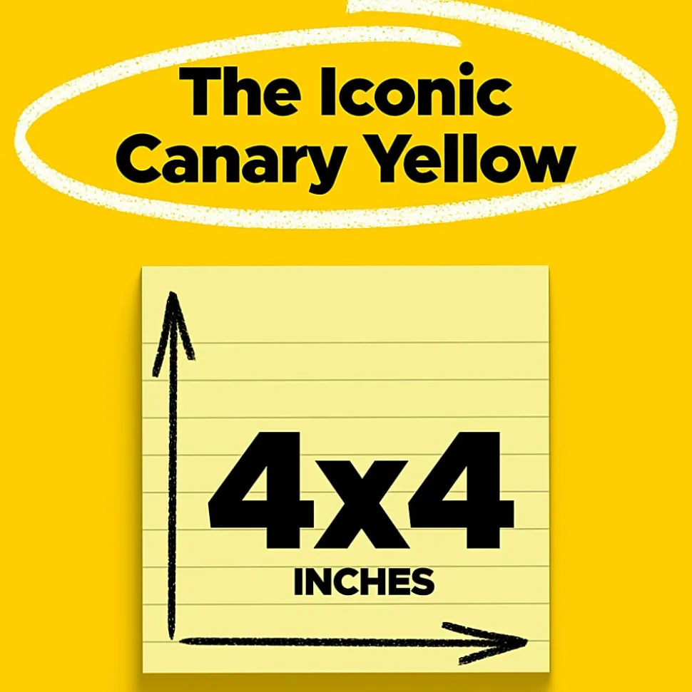 Post-it® Super Sticky Notes, 4 x 4 in, 12 Lined Sticky Note Pads, 90 Sheets/Pad, School Supplies and Office Products, Canary Yellow