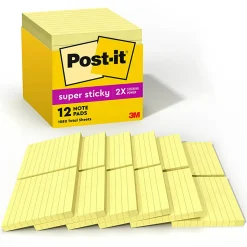 Post-it® Super Sticky Notes, 4 x 4 in, 12 Lined Sticky Note Pads, 90 Sheets/Pad, School Supplies and Office Products, Canary Yellow