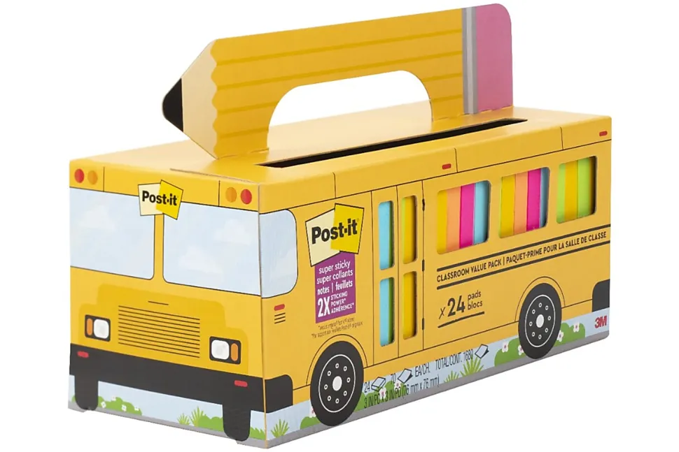 Post-it® Super Sticky Notes, 3 x 3 in, 24 Sticky Note Pads, 70 Sheets/Pad, 2X the Sticking Power, School and Office Supplies, Bus Cabinet Pack