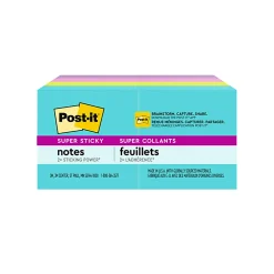 Post-it® Super Sticky Notes, 1.88 x 1.88 in, 8 Mini Sticky Note Pads, 90 Sheets/Pad, 2X the Sticking Power, School Supplies, Supernova Neons