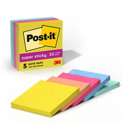 Post-it® Super Sticky Notes, 3 x 3 in, 5 Sticky Note Pads, 90 Sheets/Pad, 2X the Sticking Power, School Supplies and Office Products, Summer Joy