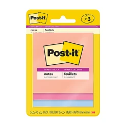 Post-it® Super Sticky Notes, 3 x 3 in, 3 Sticky Note Pads, 45 Sheets/Pad, 2X the Sticking Power, School Supplies and Office Products, Summer Joy