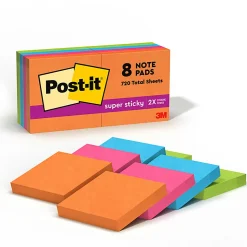 Post-it® Super Sticky Notes, 1.88 x 1.88 in, 8 Mini Sticky Note Pads, 90 Sheets/Pad, 2X the Sticking Power, School and Office Supplies, Energy Boost