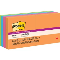 Post-it® Super Sticky Notes, 1.88 x 1.88 in, 8 Mini Sticky Note Pads, 90 Sheets/Pad, 2X the Sticking Power, School and Office Supplies, Energy Boost