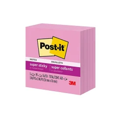 Post-it® Super Sticky Notes, 3 x 3 in, 5 Sticky Note Pads, 90 Sheets/Pad, 2X the Sticking Power, School Supplies and Office Products, Tropical Pink