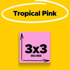 Post-it® Super Sticky Notes, 3 x 3 in, 5 Sticky Note Pads, 90 Sheets/Pad, 2X the Sticking Power, School Supplies and Office Products, Tropical Pink