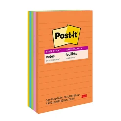 Post-it® Super Sticky Notes, 4 x 6 in, 5 Lined Sticky Note Pads, 90 Sheets/Pad, 2X the Sticking Power, School and Office Supplies, Energy Boost