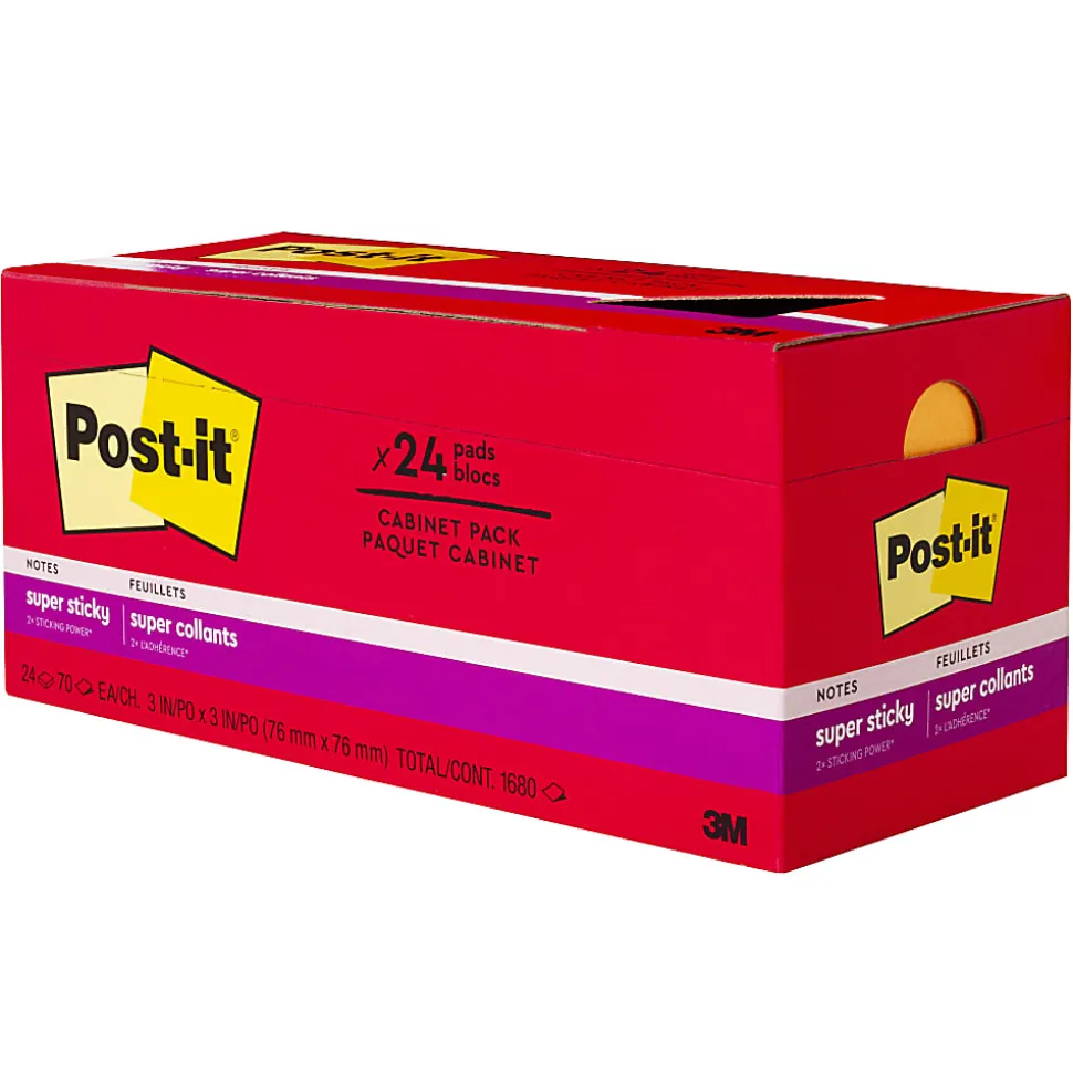 Post-it® Super Sticky Notes, 3 x 3 in, 24 Bulk Sticky Note Pads, 70 Sheets/Pad, 2X the Sticking Power, School and Office Supplies, Playful Primaries