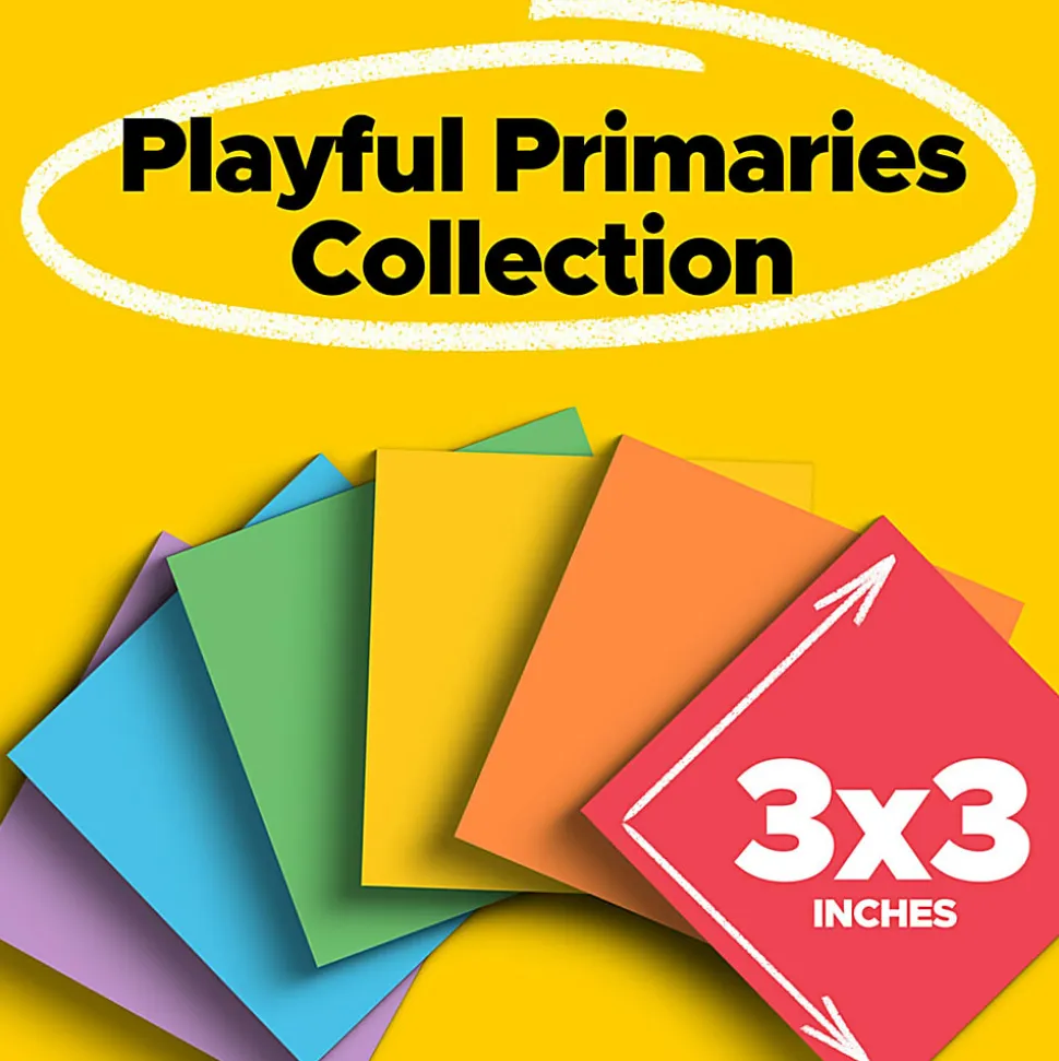 Post-it® Super Sticky Notes, 3 x 3 in, 24 Bulk Sticky Note Pads, 70 Sheets/Pad, 2X the Sticking Power, School and Office Supplies, Playful Primaries