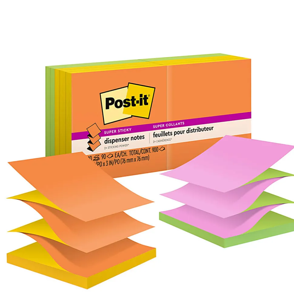 Post-it® Super Sticky Pop Up Notes, 90 Notes/Pad, 10 Pads, 3 in x 3 in, 2x the Sticking Power, School Supplies and Office Products - R330SSAUALT