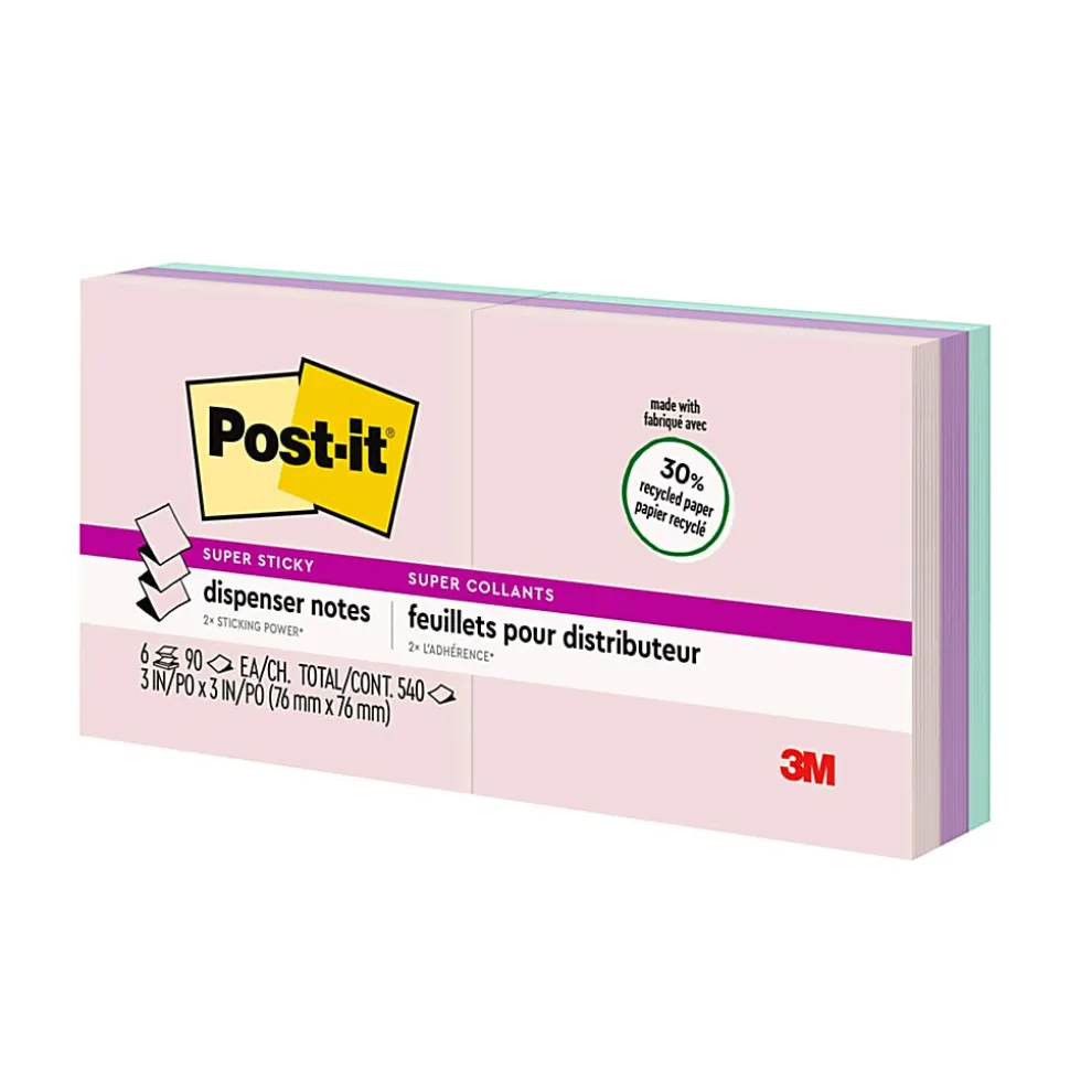 Post-it® Super Sticky Pop Up Notes, 3 in x 3 in, 10 Pads, 90 Sheets/Pad, 2x the Sticking Power, Wanderlust Pastels Collection