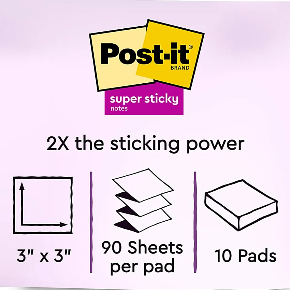Post-it® Super Sticky Pop Up Notes, 3 in x 3 in, 10 Pads, 90 Sheets/Pad, 2x the Sticking Power, Wanderlust Pastels Collection