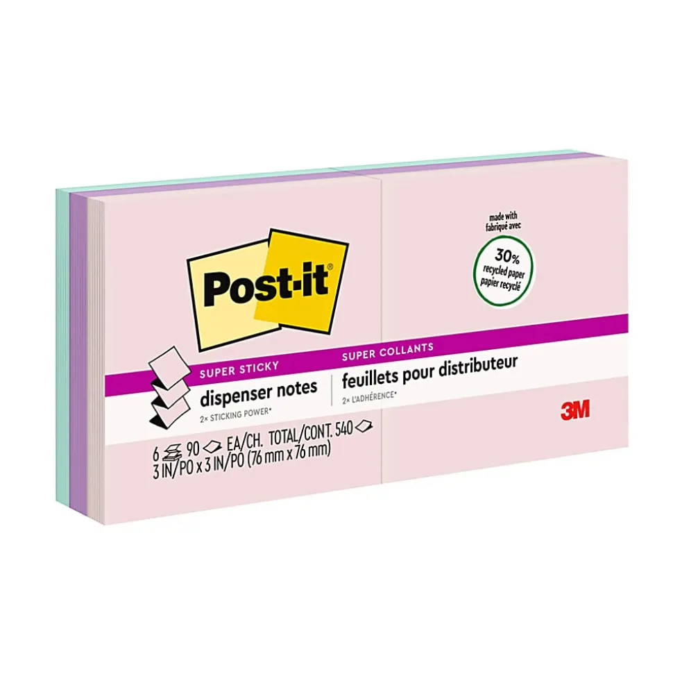 Post-it® Super Sticky Pop Up Notes, 3 in x 3 in, 10 Pads, 90 Sheets/Pad, 2x the Sticking Power, Wanderlust Pastels Collection