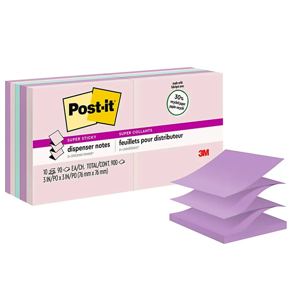 Post-it® Super Sticky Pop Up Notes, 3 in x 3 in, 10 Pads, 90 Sheets/Pad, 2x the Sticking Power, Wanderlust Pastels Collection