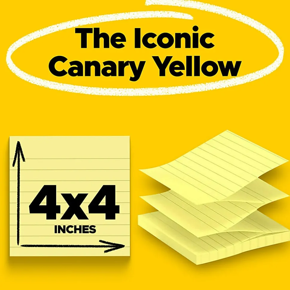 Post-it® Super Sticky Pop Up Notes, 4 x 4 in, 5 Lined Sticky Note Pads, 90 Sheets/Pad, 2X the Sticking Power, School and Office Supplies, Yellow