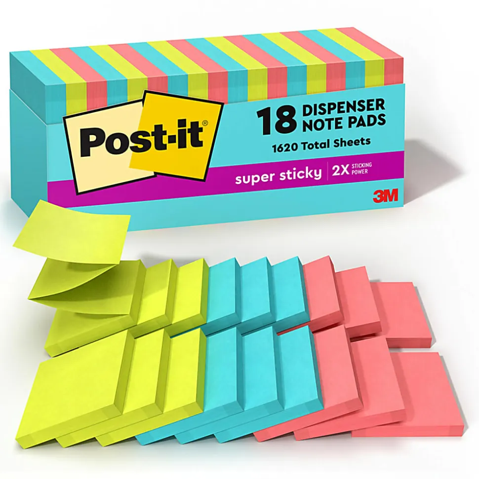 Post-it® Super Sticky Pop Up Notes, 3 x 3 in, 18 Sticky Note Pads, 90 Sheets/Pad, 2X the Sticking Power, School and Office Supplies, Supernova Neons