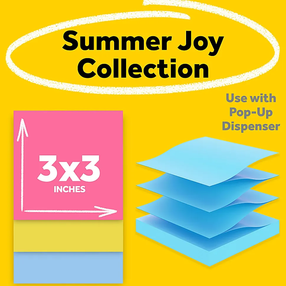 Post-it® Super Sticky Pop Up Notes, 3 x 3 in, 18 Sticky Note Pads, 90 Sheets/Pad, 2X the Sticking Power, School Supplies and O?ce Products, Summer Joy