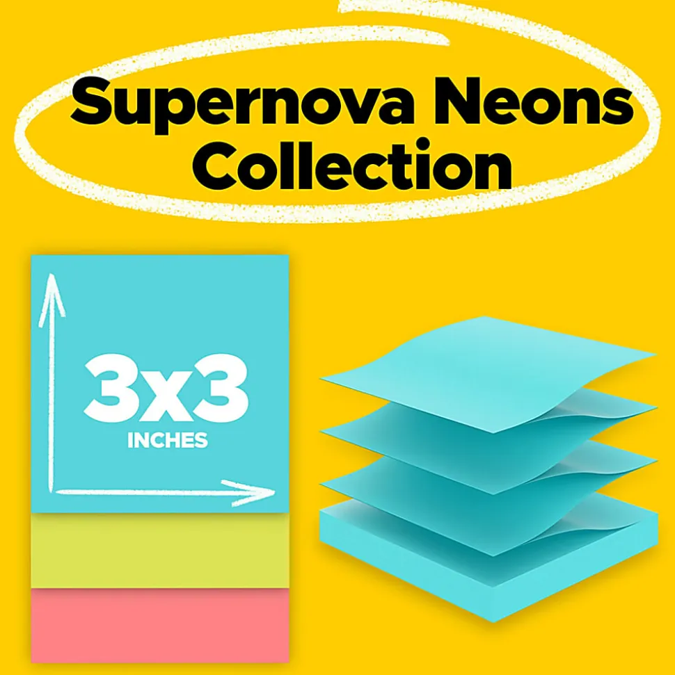Post-it® Super Sticky Pop Up Notes, 3 x 3 in, 10 Sticky Note Pads, 90 Sheets/Pad, 2X the Sticking Power, School and Office Supplies, Supernova Neons