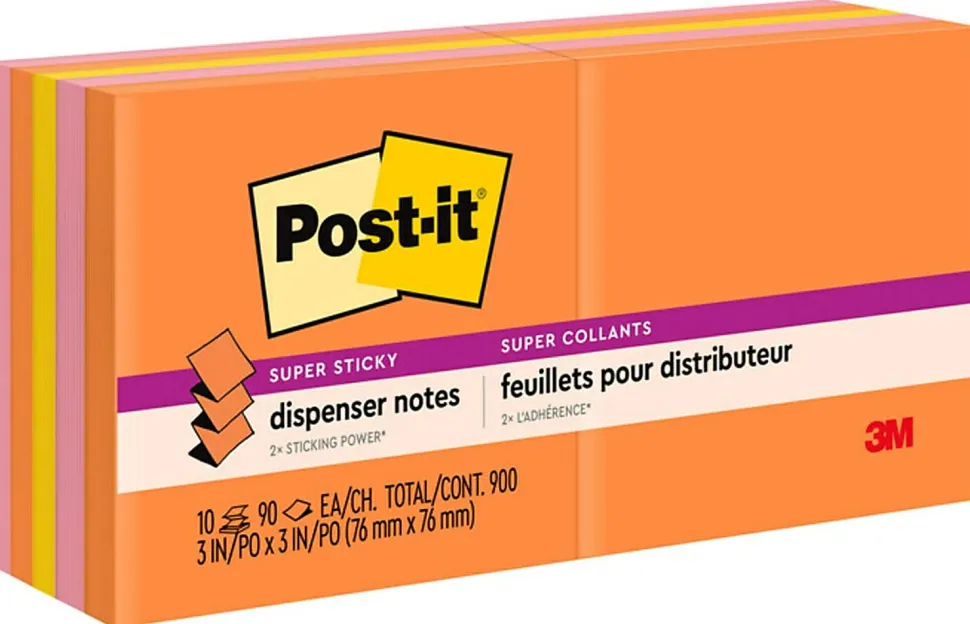 Post-it® Super Sticky Pop Up Notes, 3 x 3 in, 10 Sticky Note Pads, 90 Sheets/Pad, 2X the Sticking Power, School and Office Supplies, Energy Boost