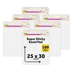 Post-it® Super Sticky Recycled Easel Pads, 25 in x 30 in, 6 Pads, 30 Sheets/Pad, 30% Recycled, Great for Virtual Teachers and Students, White