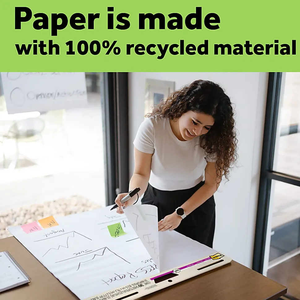 Post-it® Super Sticky Recycled Easel Pads, 25 in x 30 in, 6 Pads, 30 Sheets/Pad, 30% Recycled, Great for Virtual Teachers and Students, White