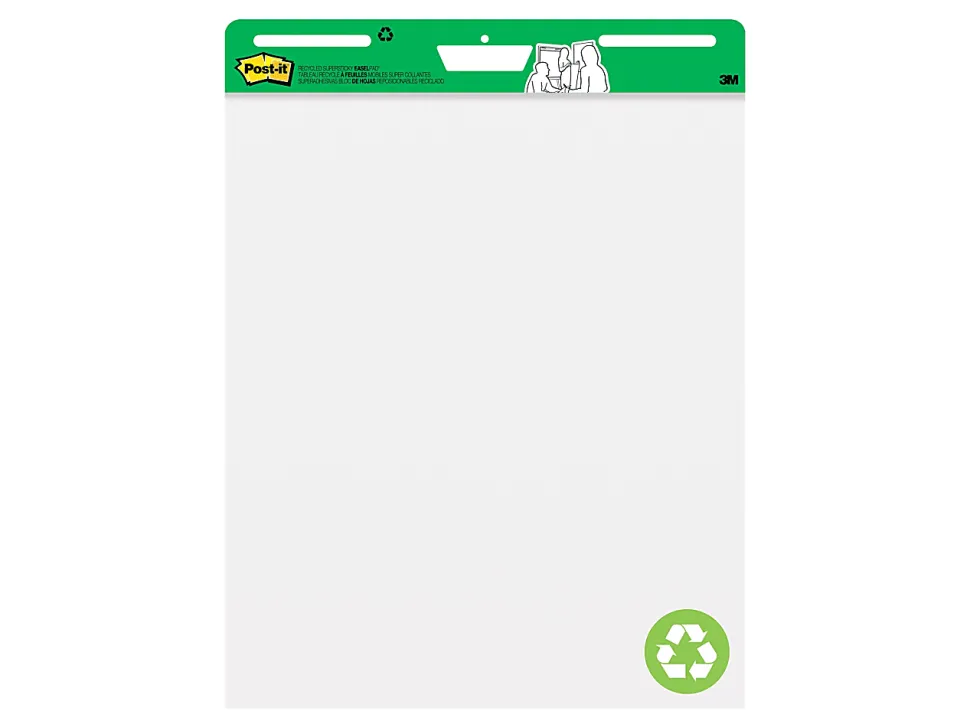 Post-it® Super Sticky Recycled Easel Pads, 25 in x 30 in, 6 Pads, 30 Sheets/Pad, 30% Recycled, Great for Virtual Teachers and Students, White