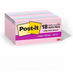Post-it® Super Sticky Recycled Notes, 3 in x 3 in, 12 Pads, 70 Sheets/Pad, 2x the Sticking Power, Canary Yellow, 100% Recycled